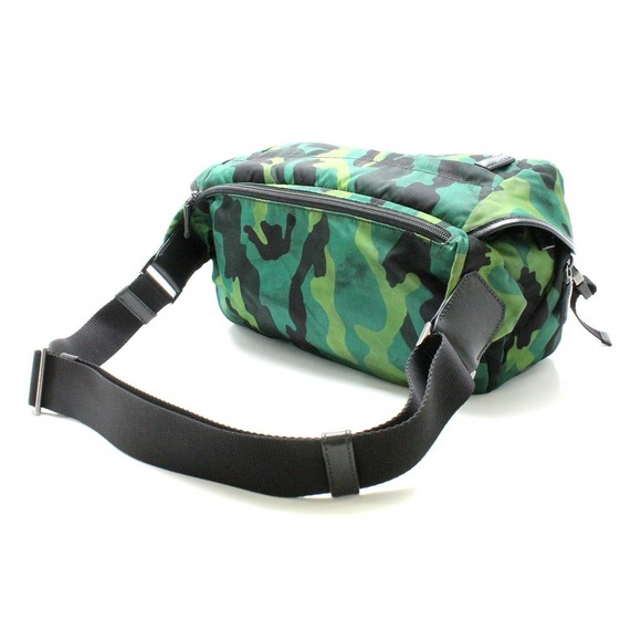 Prada Bag Leather Camouflage Green Body Black Nylon - Picture 1 of 9